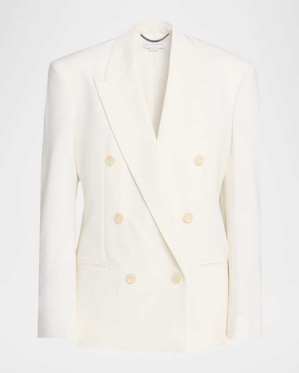 Double-Breasted Wool Canvas Tuxedo Blazer